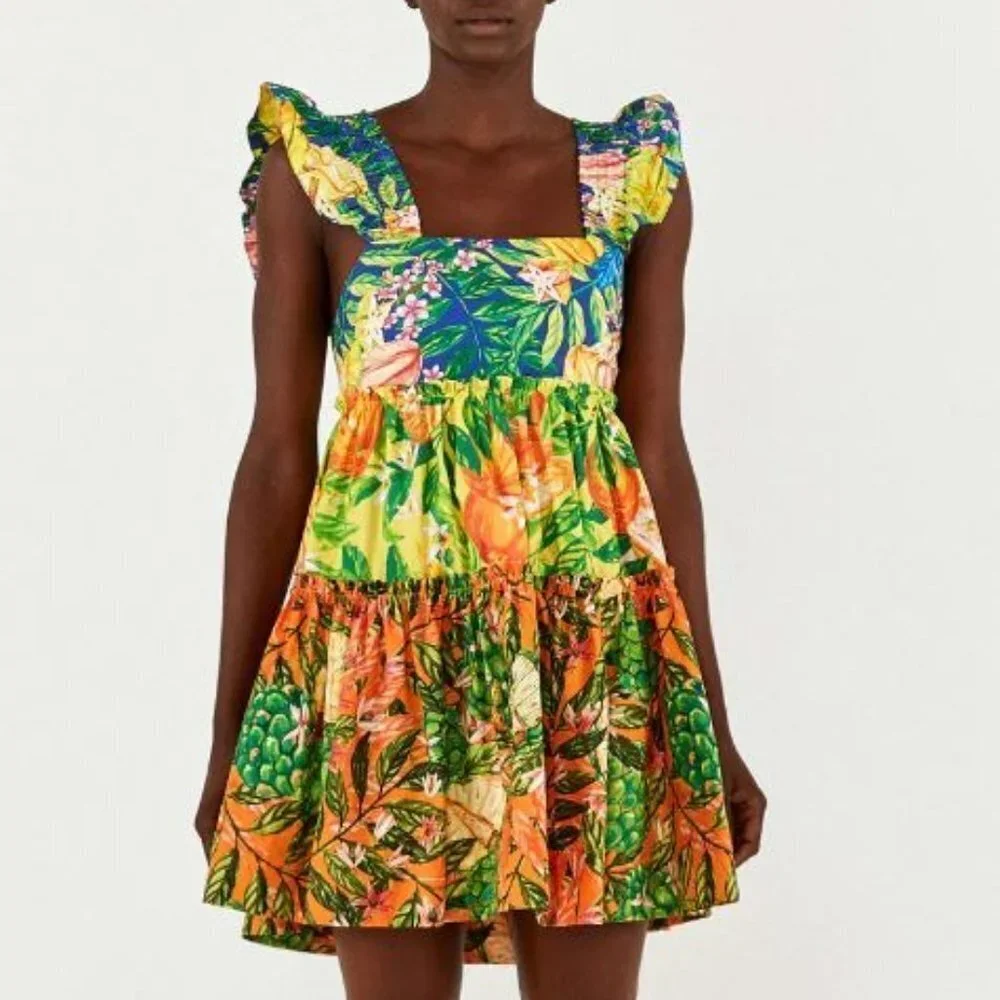 Farm Rio Tiered Mini Dress Sz M - Picture 1 of 14